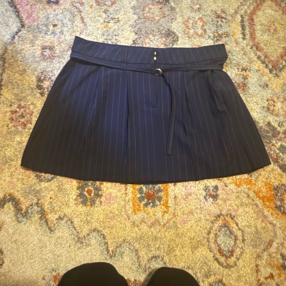 Y2K mob wife Navy Pinstripe Skirt with Slim Belt